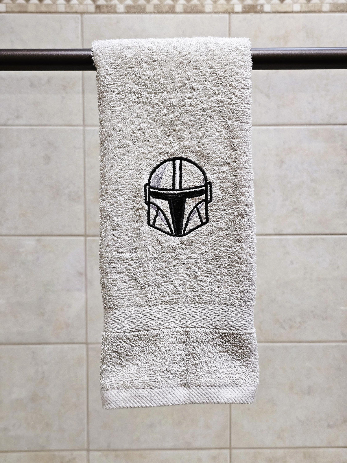 Handcrafted Star Wars Din Djarin Terrycloth Hand Towel: Geeky Kitchen Decor