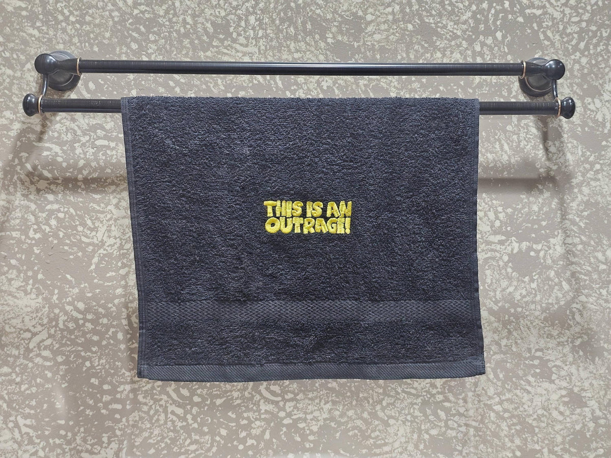 Handcrafted Dungeon Crawler Carl THIS IS an OUTRAGE Terrycloth Hand Towel: Geeky Kitchen Decor