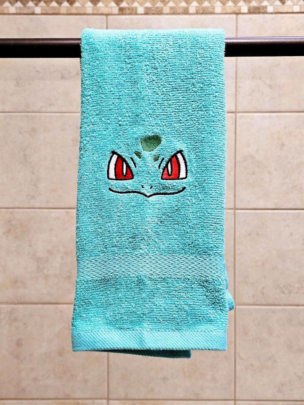 Handcrafted Pokemon Bulbasaur (Face) Terrycloth Hand Towel: Geeky Kitchen Decor