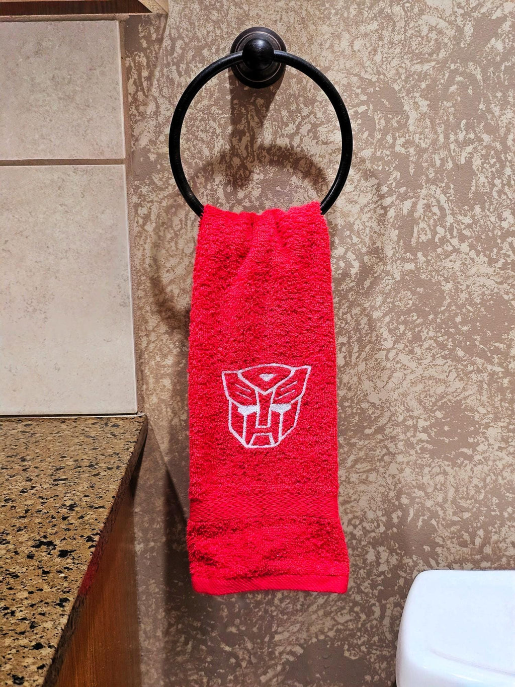Handcrafted Transformers Autobot Terrycloth Hand Towel: Geeky Kitchen Decor