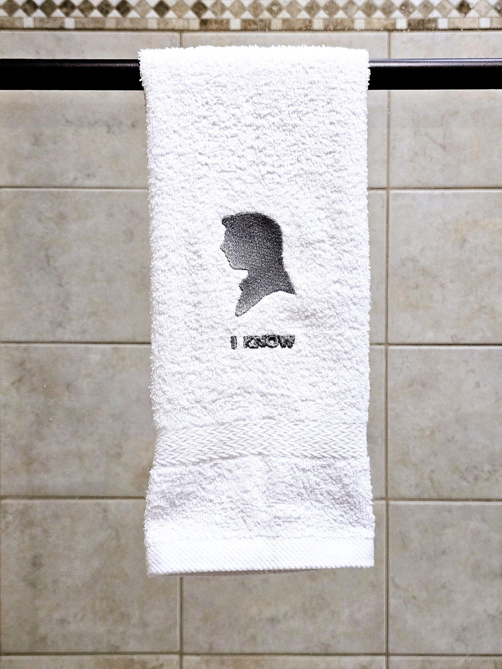 Handcrafted Star Wars Han Solo I Know Terrycloth Hand Towel: Geeky Kitchen Decor