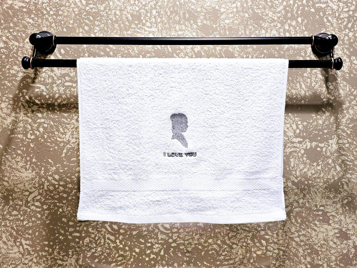 Handcrafted Star Wars Princess Leia I Love You Terrycloth Hand Towel: Geeky Kitchen Decor