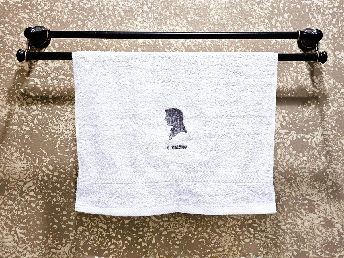 Handcrafted Star Wars Han Solo I Know Terrycloth Hand Towel: Geeky Kitchen Decor
