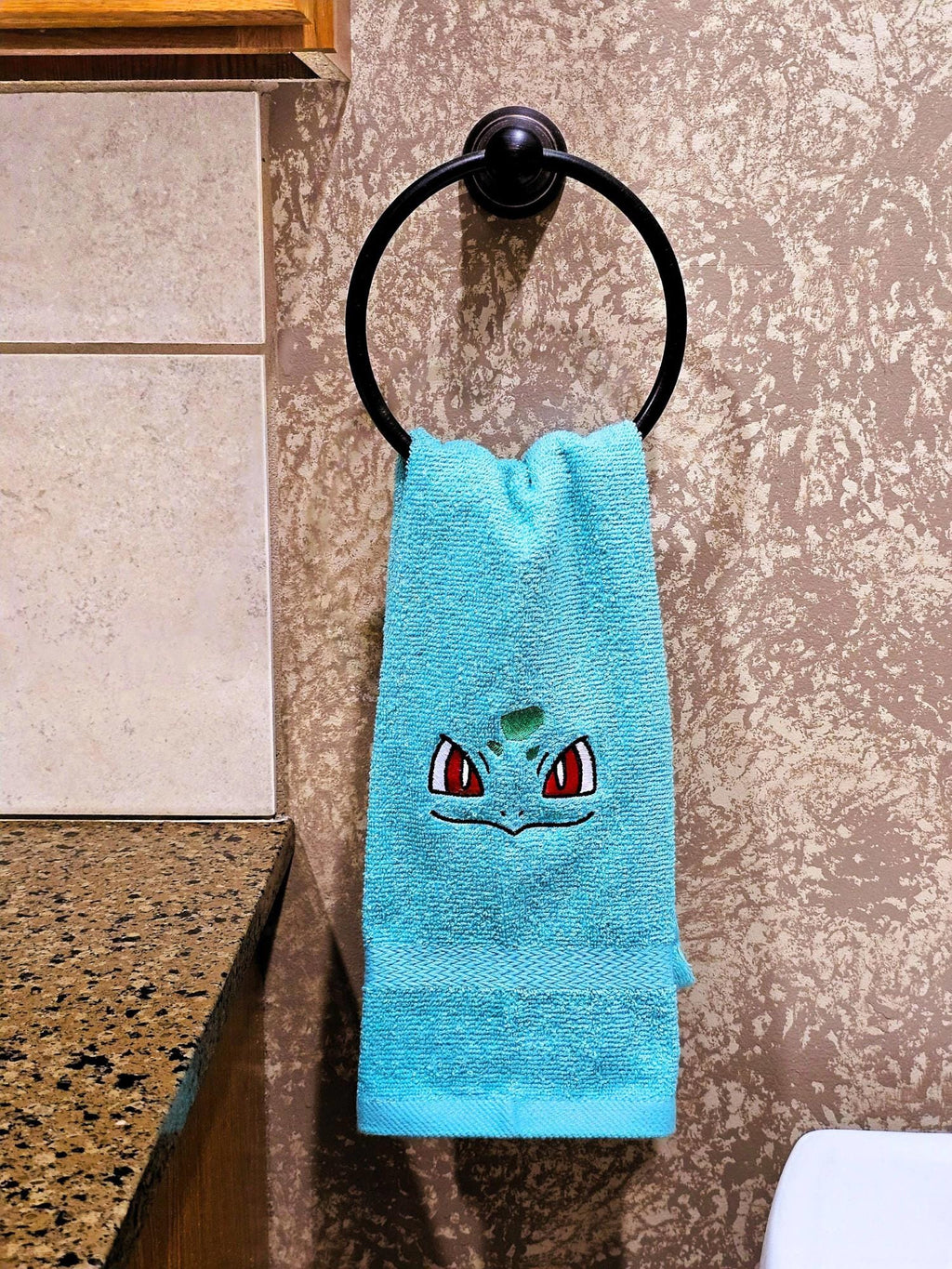 Handcrafted Pokemon Bulbasaur (Face) Terrycloth Hand Towel: Geeky Kitchen Decor