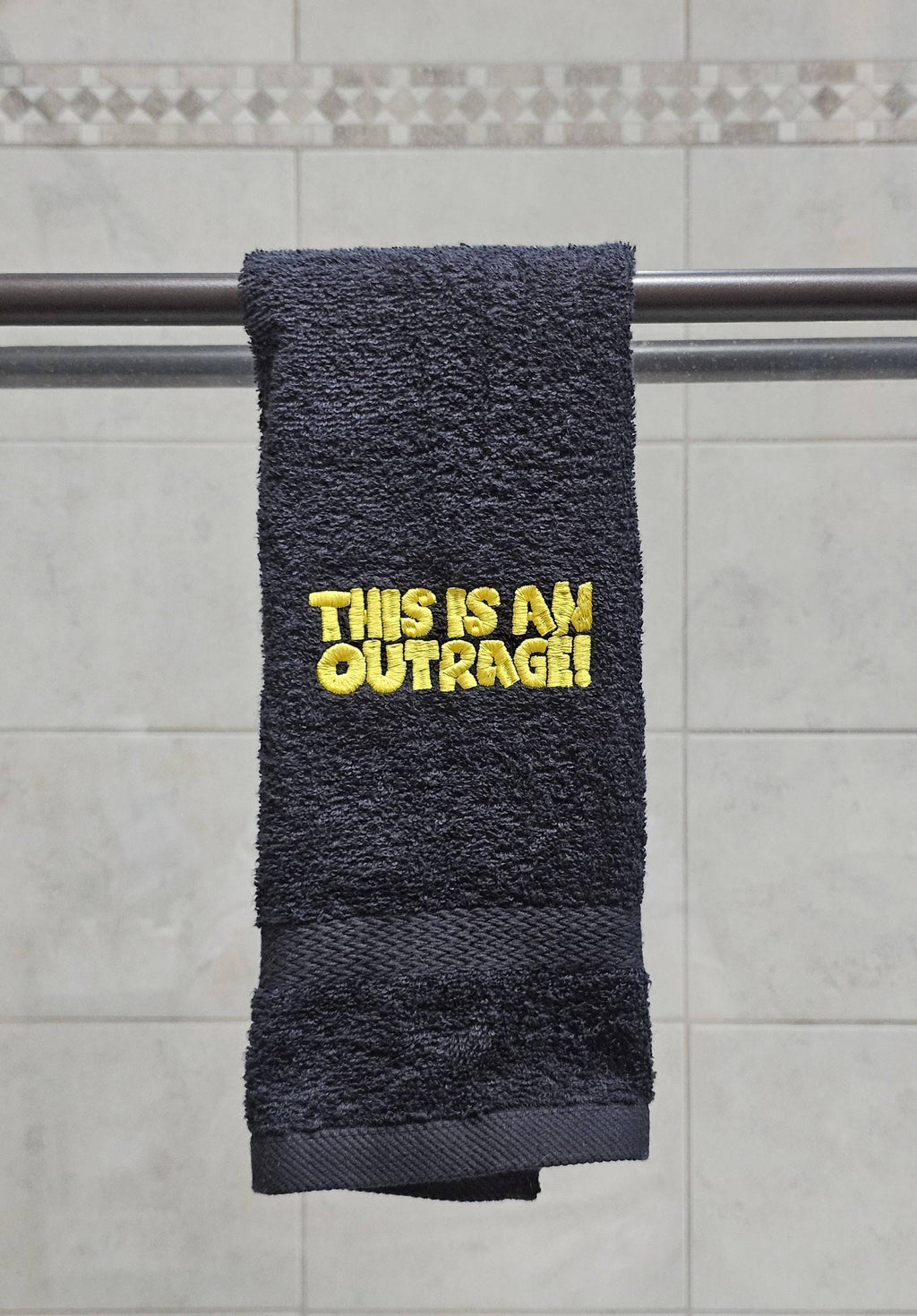 Handcrafted Dungeon Crawler Carl THIS IS an OUTRAGE Terrycloth Hand Towel: Geeky Kitchen Decor