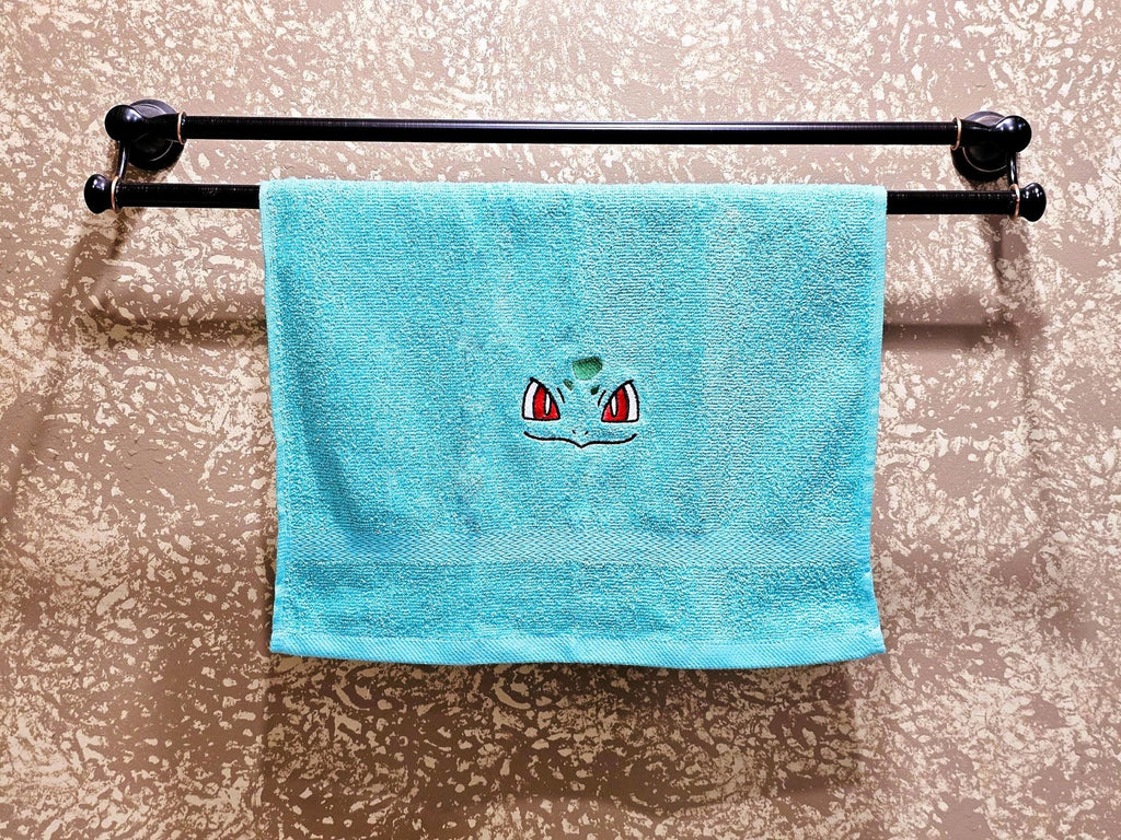 Handcrafted Pokemon Bulbasaur (Face) Terrycloth Hand Towel: Geeky Kitchen Decor