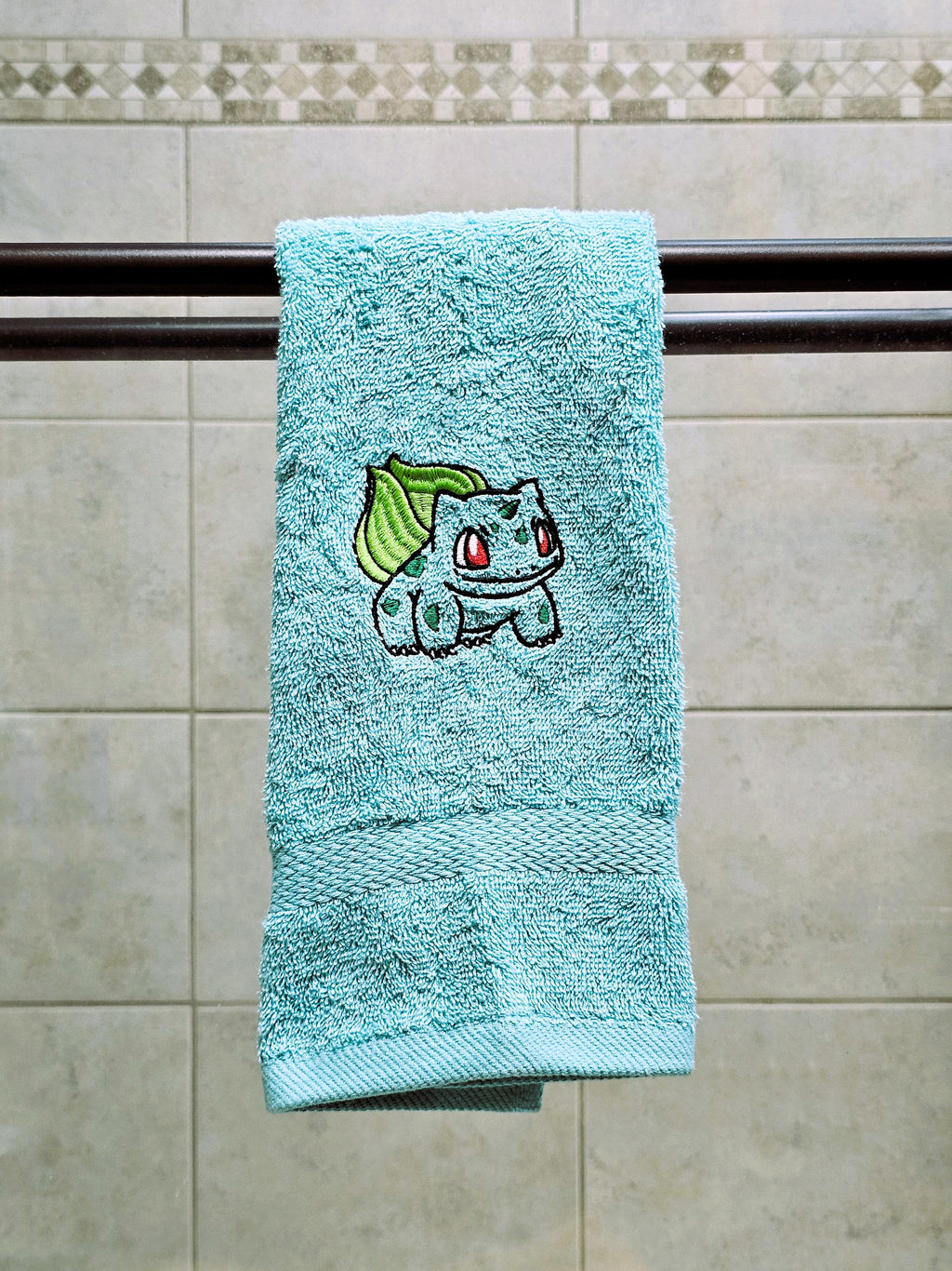 Handcrafted Pokemon Bulbasaur (Full body) Terrycloth Hand Towel: Geeky Kitchen Decor