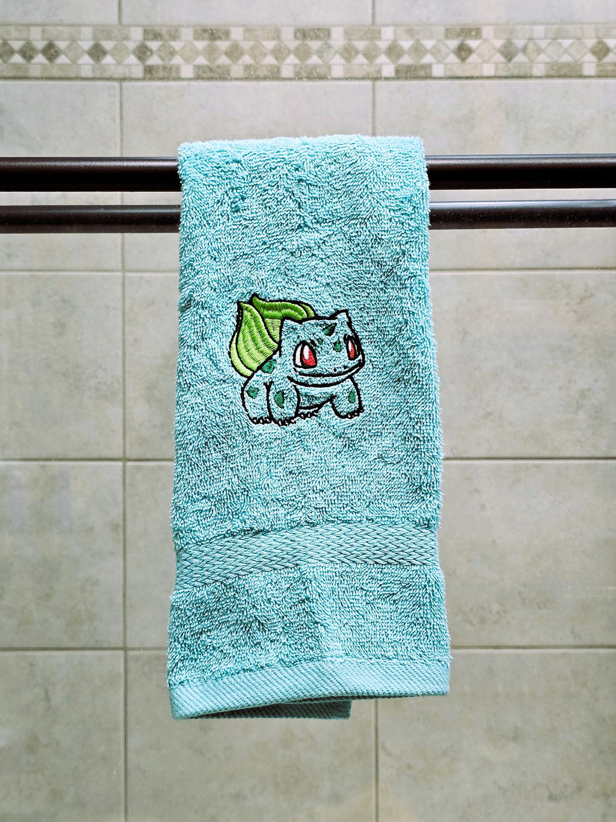 Handcrafted Pokemon Bulbasaur (Full body) Terrycloth Hand Towel: Geeky Kitchen Decor