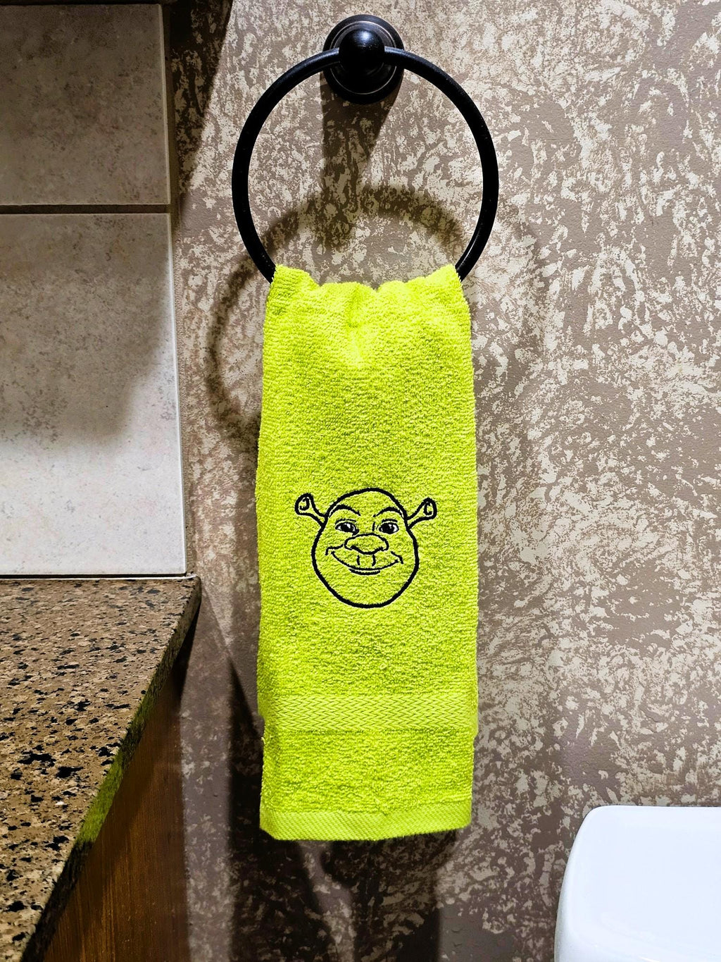 Handcrafted Shrek Terrycloth Hand Towel: Geeky Kitchen Decor