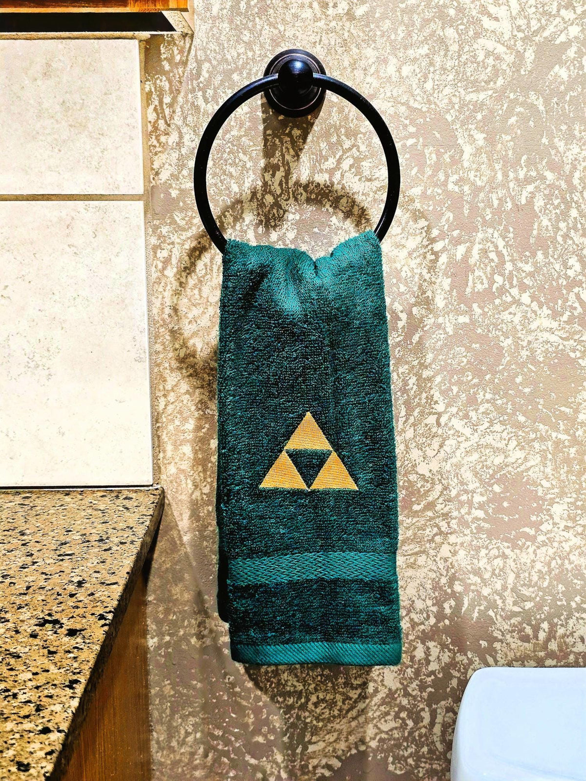 Handcrafted Zelda Tri-Force Terrycloth Hand Towel: Geeky Kitchen Decor