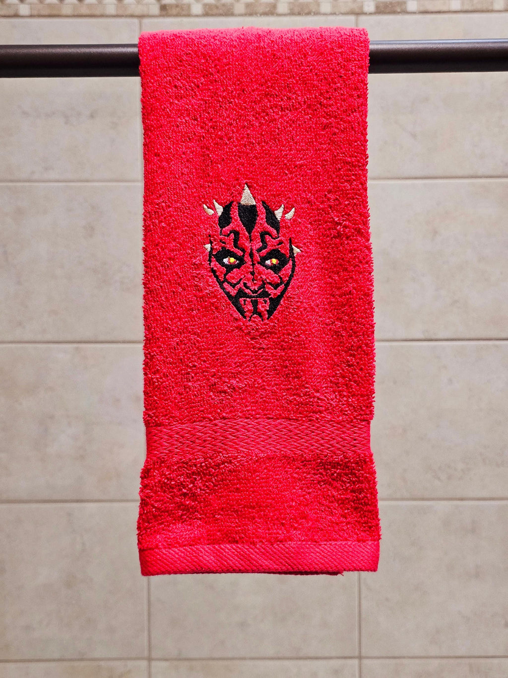 Handcrafted Star Wars Darth Maul Terrycloth Hand Towel: Geeky Kitchen Decor