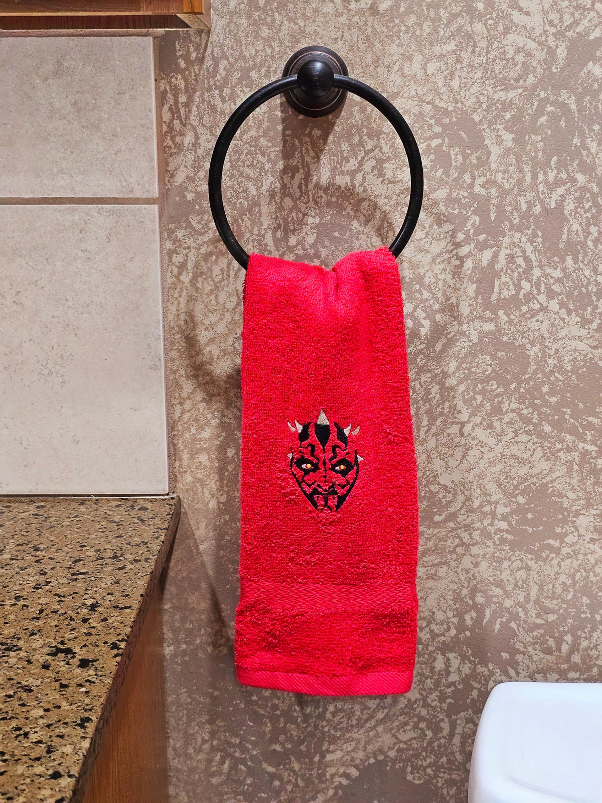 Handcrafted Star Wars Darth Maul Terrycloth Hand Towel: Geeky Kitchen Decor