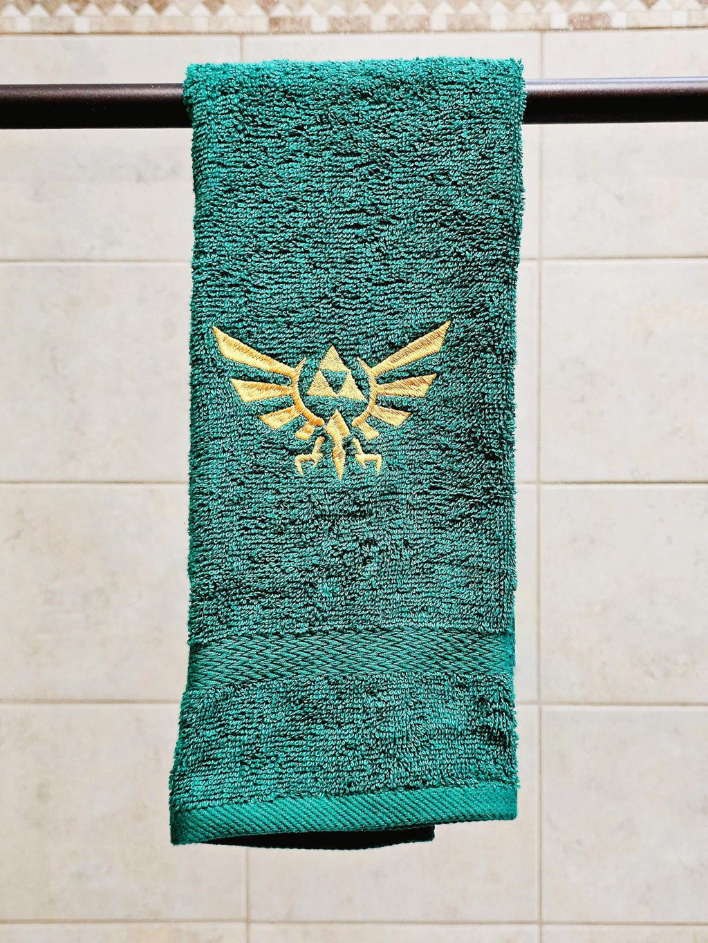 Handcrafted Zelda Wingcrest Terrycloth Hand Towel: Geeky Kitchen Decor