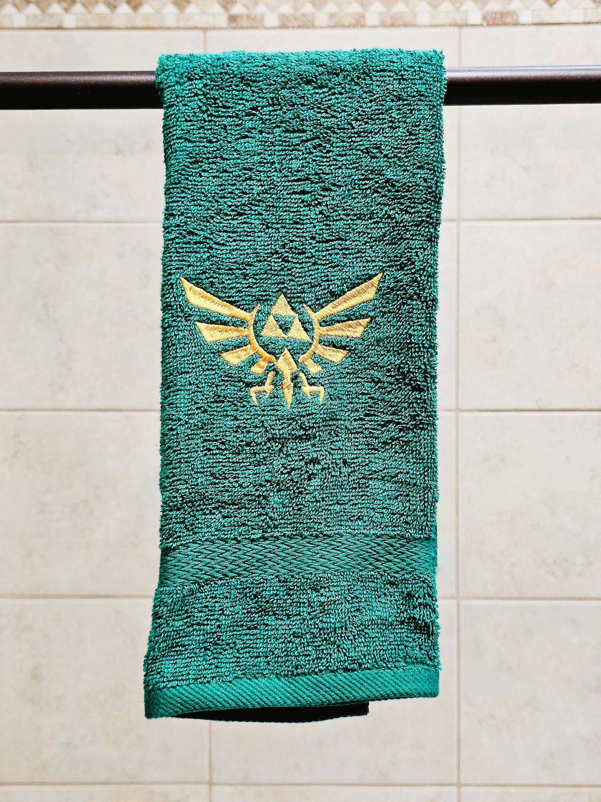 Handcrafted Zelda Wingcrest Terrycloth Hand Towel: Geeky Kitchen Decor