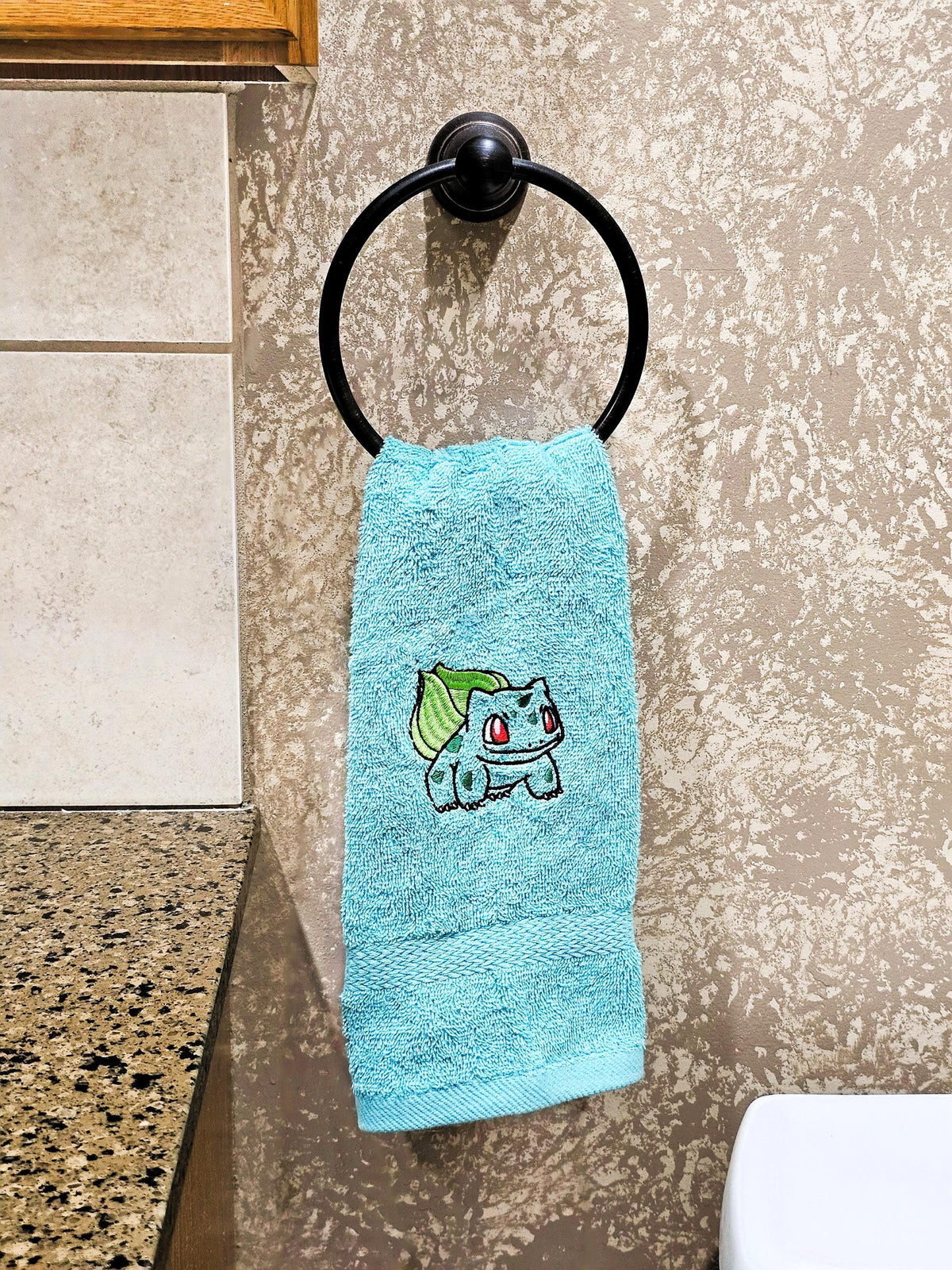 Handcrafted Pokemon Bulbasaur (Full body) Terrycloth Hand Towel: Geeky Kitchen Decor