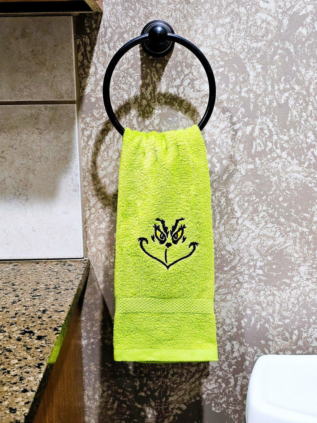 Handcrafted Dr. Suess The Grinch Terrycloth Hand Towel: Geeky Kitchen Decor