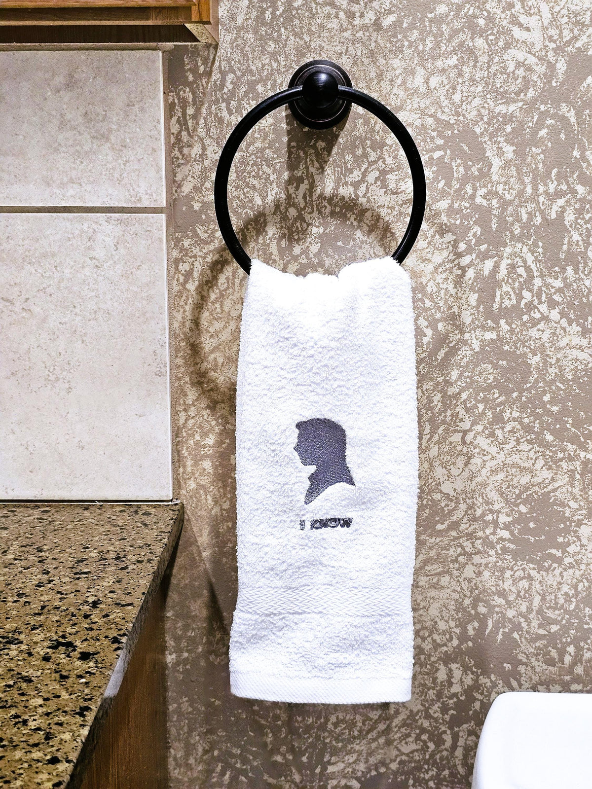 Handcrafted Star Wars Han Solo I Know Terrycloth Hand Towel: Geeky Kitchen Decor