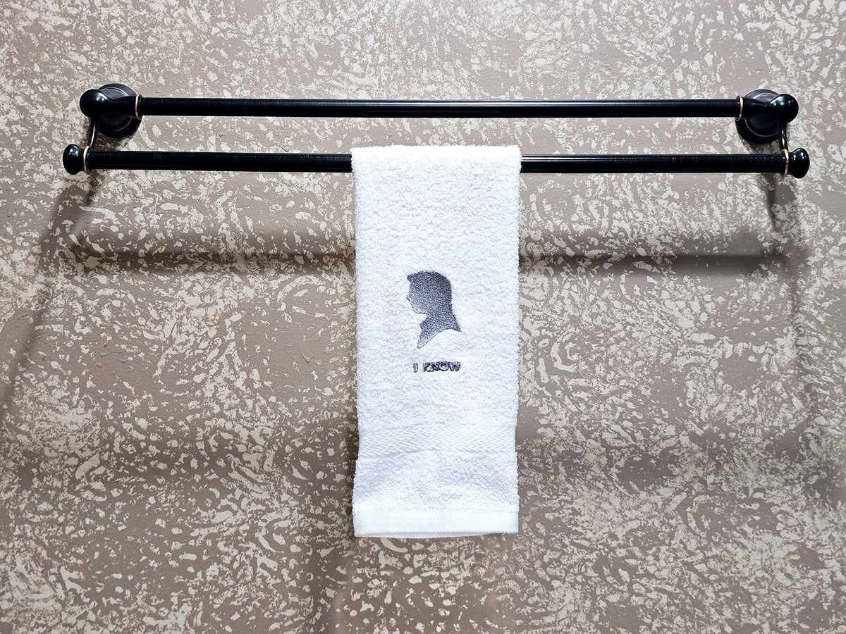 Handcrafted Star Wars Han Solo I Know Terrycloth Hand Towel: Geeky Kitchen Decor