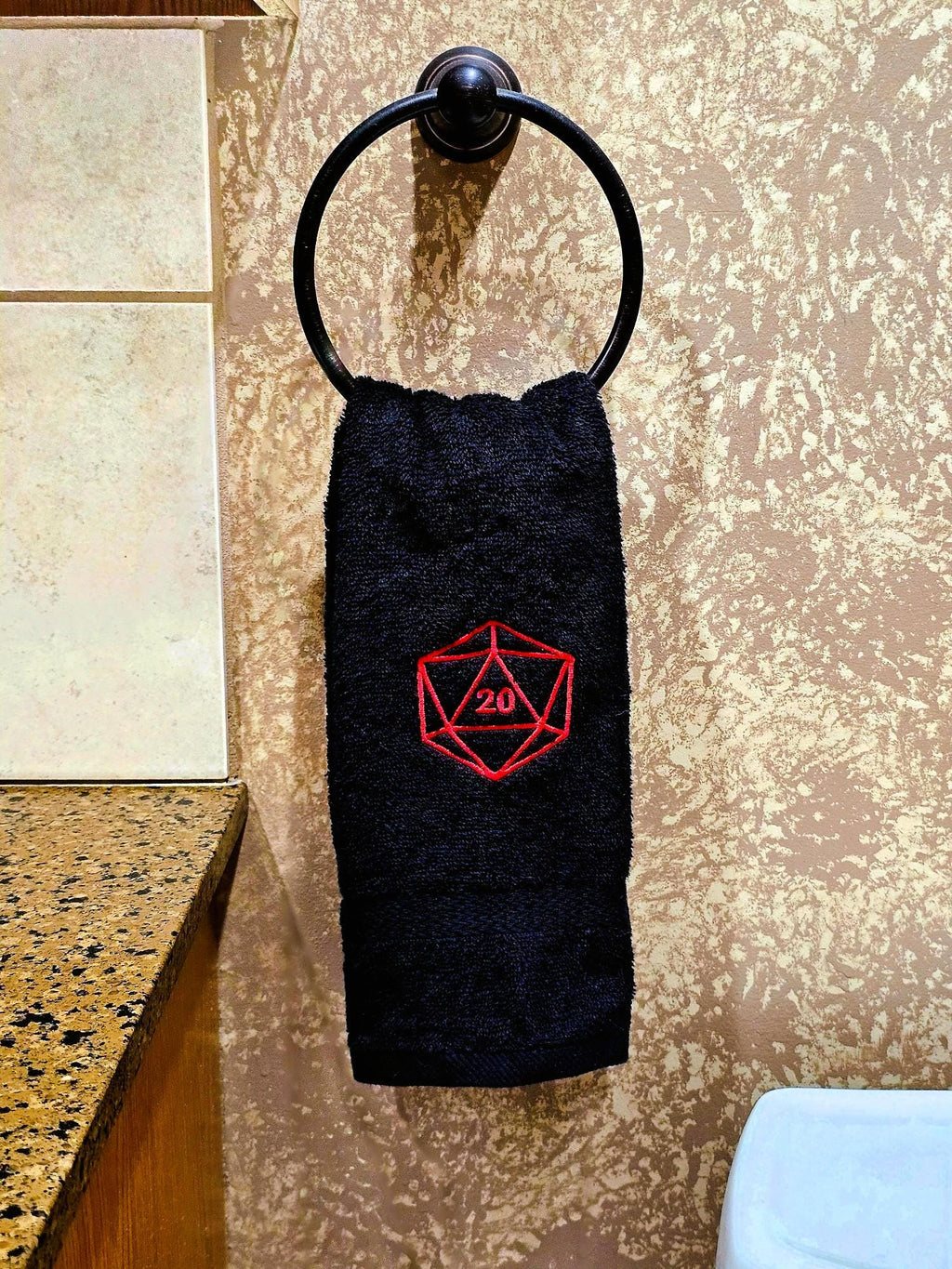 Handcrafted Dungeons & Dragons D20 Terrycloth Hand Towel: Geeky Kitchen Decor